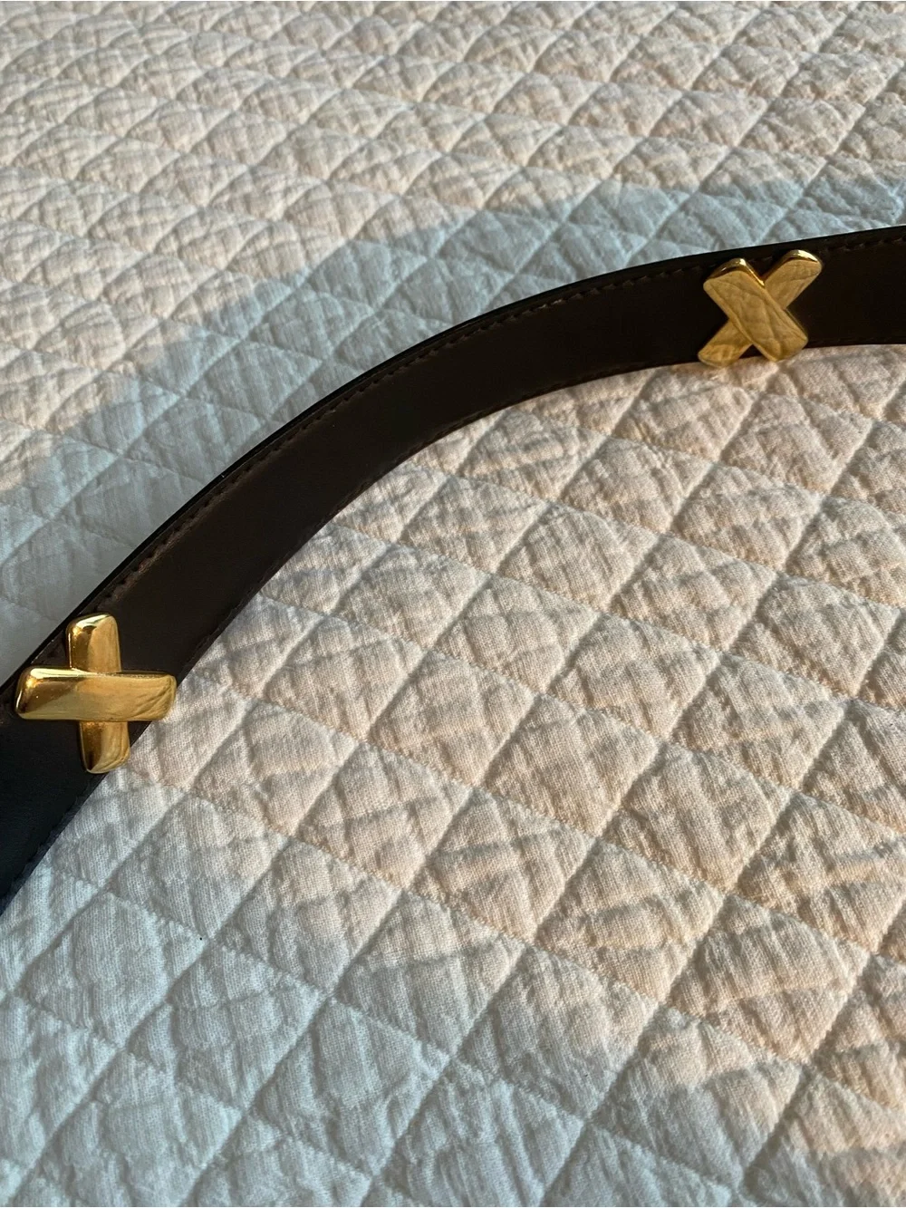 VTG Black Faux Leather Kiss Statement Belt Gold X Stud Accents Rock Punk Medium